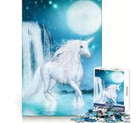 Puzzle 1000 pièces Licorne à la Cascade Défi intellectuel Détente et Confort Découpe précise Cadeau Parfait (38x52cm)