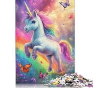 Puzzle 1000 pièces Licorne Arc-en-Ciel avec Papillons pour Adultes, Puzzle en Papier Difficile pour Adultes, Cadeaux de Noël 1000 pièces (75 x 50 cm)