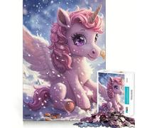 Puzzle 1000 pièces Licorne Bébé Mignonne Découpe Lisse Jeu de Réflexion Cadeau Détendant Pièce d'art de Noël (38x26cm)