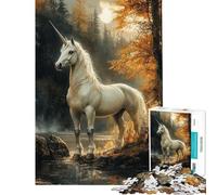 Puzzle 1000 pièces Licorne Blanche dans la forêt pour Adolescents Puzzles pour Adultes Jeux Amusants Passe-Temps Cadeau d'anniversaire Unique (Taille 50x75cm)