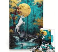 Puzzle 1000 pièces Licorne Cascade au Clair de Lune Jeu éducatif Détente intellectuelle Décoration de Bureau 38x26cm