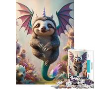 Puzzle 1000 pièces Licorne Dragon Bébé Paresseux Hybride Défi Cérébral Jeu Addictif Jouet Manipulatif Cadeau d'anniversaire Cadeau de Père Noël Secret (Dimensions 38x52cm)