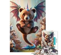 Puzzle 1000 pièces Licorne Hybride et Ourson avec Ailes de Dragon Jeu Relaxant et addictif pour cultiver la Patience pour Les Couples (Dimensions 38x26cm)