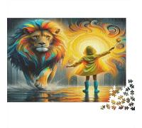 Puzzle 1000 pièces Lion Arc-en-Ciel Fille avec Cape Compétences Cognitives Concentration Carton Premium pour Adolescents 70x50cm