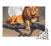 Puzzle 1000 pièces Lion au Clair de Lune - Lion sur Une Branche - Jeu éducatif pour Adultes - Décoration élégante - Niveau de difficulté élevé - Cadeau d'anniversaire Stimulant - 70 x 50 cm
