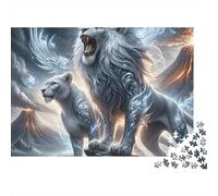Puzzle 1000 pièces « Lion Blanc Mythique » (Duo Loup et panthère) pour Adultes : Jeu éducatif, décoration Magnifique, défi de Haut Niveau, Cadeau d'anniversaire (52 x 38 cm / 1000 pièces).