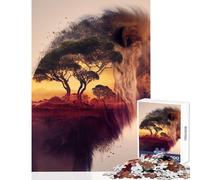 Puzzle 1000 pièces Lion en Afrique Décoration intérieure Jouet Cadeau Père Noël Secret Jeu éducatif Ludique Réduction du Stress (Dimensions 38x26cm)