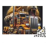 Puzzle 1000 pièces Lion et Camion - Lion avec Un Gros Camion - Jeu éducatif pour Adultes - Décoration intérieure - Défi - Niveau de difficulté élevé - Cadeau d'anniversaire - 52 x 38 cm / 1000 pièces