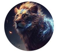 Puzzle 1000 pièces Lion et éclair Rond | Planche recyclée Premium Puzzles 26,5x26,5 Pouces