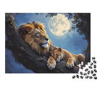 Puzzle 1000 pièces Lion et lionceau au Clair de Lune - Famille de Lions sous la Lune - Jeu éducatif pour Adultes (à partir de 12 Ans) - Décoration intérieure - Défi - d'anniversaire - 52 x 38 cm