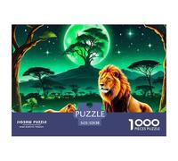 Puzzle 1000 pièces Lion - Famille Lions, Savane & Lune Verte, idée Cadeau 52x38cm
