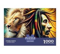 Puzzle 1000 pièces Lion - Lion & Homme Rastafari, activité familiale, Cadeau 70x50cm