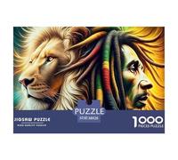 Puzzle 1000 pièces Lion - Lion & Homme Rastafari, Jeu défiant, idée Cadeau 38x26cm