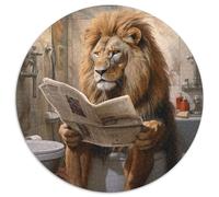 Puzzle 1000 pièces Lion lisant Un Journal, Puzzle Rond 1000 pièces, Casse-tête Stimulant pour Adolescents, Jeu interactif Familial 1000 pièces (67,5x67,5cm)