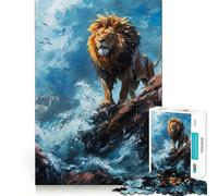 Puzzle 1000 pièces Lion Majestueux en Bord de Mer pour Adolescents Jeu de logique et d'adresse Détente Mentale Cadeau de Noël Découpe Précise (38x26cm)