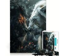 Puzzle 1000 pièces Lion Noir Contre Lion Blanc,découpe précise,défi Intelligent et Amusant,Divertissement et décoration de Noël (38x26cm)