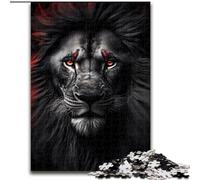 Puzzle 1000 pièces Lion Noir Sauvage en colère en Carton, Jeu interactif Familial, Cadeau Casse-tête, Jouet éducatif 1000 pièces(26x38cm)