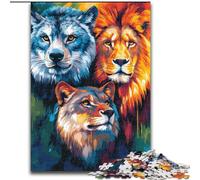 Puzzle 1000 pièces Lion Tigre Loup Puzzles impossibles pour Adultes 26X38CM Idéal pour Les Amoureux, Cadeau Parfait pour Noël, Nouvel an, Saint-Valentin