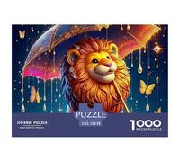 Puzzle 1000 pièces Lion très Difficile - Lion sous Parapluie Arc-en-Ciel, décoration 52x38cm