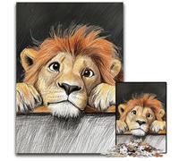 Puzzle 1000 pièces Lion Triste en Bois, pour Les Anniversaires, Les Vacances et Noël 50x75cm