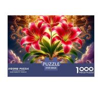 Puzzle 1000 Pièces Lis Rouges avec Nuages Violets, Détaillé, Extrêmement Difficile, Idée de Cadeau 52x38cm/1000pcs