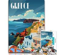 Puzzle 1000 pièces Littoral Grec pour Adultes et Adolescents, Jeu Familial Anti-Stress, défi Difficile, Collection d'artistes, Beaux-Arts 38x26cm