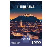 Puzzle 1000 Pièces Ljubljana Slovenia Cityscape at Night Puzzles pour Adolescents - Anti-Stress - Défi Éducatif - Cadeau d'anniversaire Unique 52x38cm/1000pcs