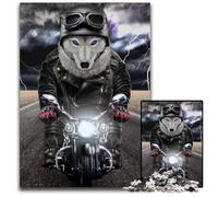 Puzzle 1000 pièces Loup à Moto pour Adultes, Jeu de réflexion pour Adolescents et Interaction familiale, 26x38cm/10,23x14,96 Pouces