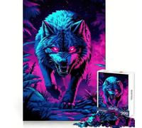 Puzzle 1000 pièces Loup Alpha Néon pour Adultes Jeu de Réflexion Anti-Anxiété Bords Précis Cadeau Attentionné (50x75cm)