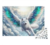 Puzzle 1000 pièces « Loup Ange Volant » avec Husky Blanc Ailé dans Le Ciel-Jeu Éducatif pour Adultes (à partir de 12 Ans) - Décoration Intérieure- Difficulté-Cadeau d'anniversaire-70 x 50 cm