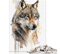 Puzzle 1000 pièces Loup Aquarelle pour Adultes Puzzle Papier Jeu Éducatif pour Adolescents Adultes 1000pcs (38x26cm)