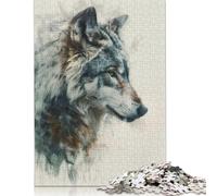 Puzzle 1000 pièces Loup Aquarelle pour Adultes, Puzzles en Papier Cadeau Halloween pour Adolescents, Décoration d'Intérieur Unique et Cadeaux (38x26cm)