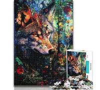 Puzzle 1000 pièces Loup Art Puzzle 1000 pièces pour Adultes et Adolescents, Jeu Stimulant et Jeu en Famille, Cadeaux du Père Noël Secret 50x75cm