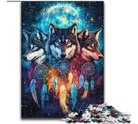 Puzzle 1000 pièces Loup Attrape-rêves Puzzles en Bois pour Adultes 26x38cm Un Casse-tête Stimulant à Faire soi-même pour Les Adolescents