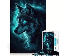 Puzzle 1000 pièces Loup aux Yeux Bleus Mystique Jeu de découpe précise,de logique et de détente,décoration de Noël (50x75cm)