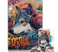 Puzzle 1000 pièces Loup avec Casque Puzzles pour Adultes 1000 pièces Relax Games est Un pour Toute la Famille (50x75cm)