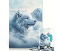 Puzzle 1000 pièces Loup Blanc dans Les Nuages Jeu de réflexion créatif Découpe Nette Composants Robustes Idéal pour Les Voyages (38x26cm)