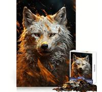 Puzzle 1000 pièces Loup Blanc en Or pour Adultes Souvenirs, Lumière, Plaisir, Bords Précis, Cadeau Significatif (38x52cm)