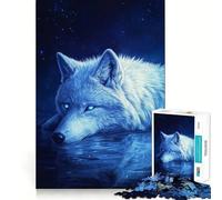 Puzzle 1000 pièces Loup Bleu dans la Nuit,Assemblage Parfait,Art,Jeu Intelligent,activité de détente,Jeu Amusant,Cadeau d'anniversaire (38x52cm)
