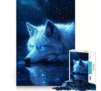 Puzzle 1000 pièces Loup Bleu et étoiles Découpe Impeccable,Jeu de réflexion Amusant et Stimulant,Divertissement idéal pour Les Moments de détente,Cadeau Artistique de Noël (38x52cm)
