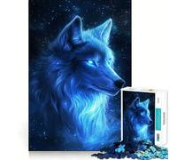 Puzzle 1000 pièces Loup Bleu et étoiles Jeu d'articulation précis et Amusant,Exercice de réflexion,Moment de détente,décoration de Noël (50x75cm)