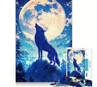 Puzzle 1000 pièces Loup Bleu Hurlant à la Lune Découpe Impeccable Jeu de réflexion Amusant et Stimulant,Divertissement pour Les Moments de détente,Cadeau Artistique de Noël (38x52cm)