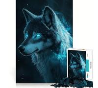 Puzzle 1000 pièces Loup Bleu Mystique,Bords Parfaits,Jeu de réflexion,Divertissement Relaxant,Cadeau de décoration d'anniversaire (50x75cm)