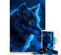 Puzzle 1000 pièces Loup Bleu Phosphorescent,articulations Fines,Jeu Stimulant pour Le Cerveau,Moment de détente,Cadeau de Noël (38x26cm)
