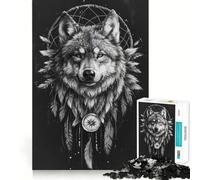 Puzzle 1000 pièces Loup Boho Attrape-rêves Découpe exacte Jeu de logique et de détente,Décoration de Noël (38x52cm)