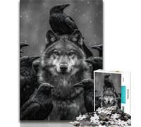 Puzzle 1000 pièces Loup Corbeau Noir et Blanc pour Adolescents, Cadeaux, Soulagement du Stress, Défi Difficile, Renforcement de l'amour Entre Couples 38x52cm