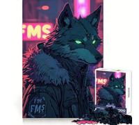 Puzzle 1000 pièces Loup Cyberpunk Néon Adolescents Jeu de Concentration et de détente Cadeau mémorable (38x26cm)