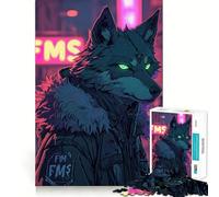 Puzzle 1000 pièces Loup Cyberpunk Néon Adultes Jeu de mémoire Amusant Découpe Laser de qualité supérieure Exercice Mental Calme à la Maison (50x75cm)