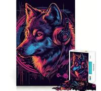 Puzzle 1000 pièces Loup Cyberpunk Néon pour Adolescents Jeu de mémoire et de Concentration Qualité Professionnelle Activité de Groupe relaxante en intérieur (38x52cm)