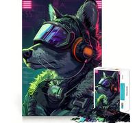 Puzzle 1000 pièces Loup Cyberpunk Néon pour Adolescents Jeu de mémoire et de Concentration Qualité Professionnelle Activité de Groupe relaxante en intérieur (50x75cm)